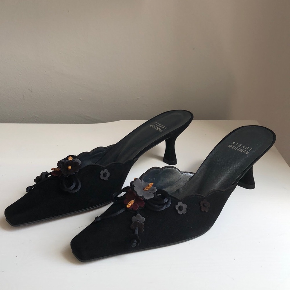Stuart Weitzman Flora Black Suede Mule